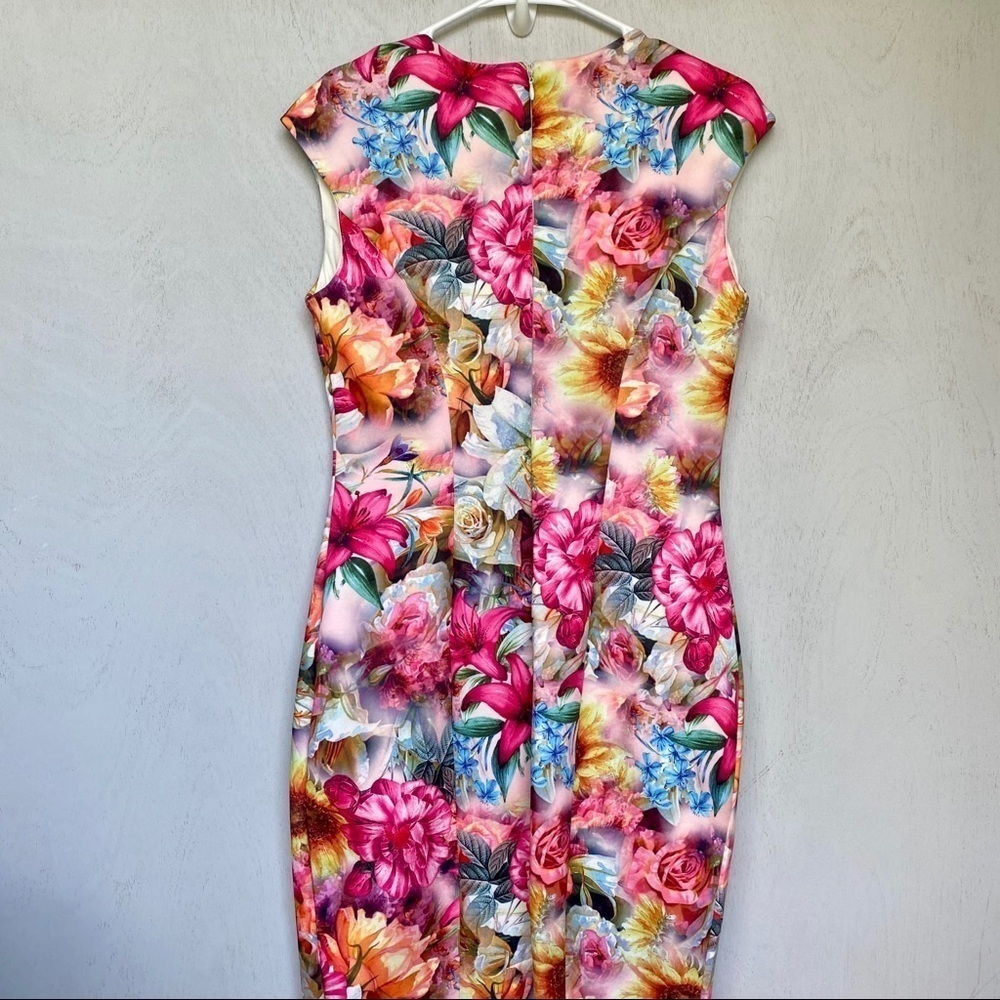 Alexia Admor Pink Rose & Sunflower Neoprene Sheath Dress | Floral Scuba Dress - Picture 9 of 10